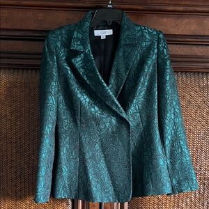 Le Suit Teal Embossed Brocade Blazer